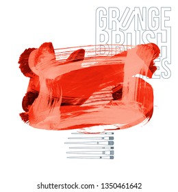 Red brush stroke and texture. Grunge vector abstract hand - painted element. Underline and border design.