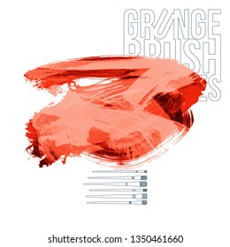 Red brush stroke and texture. Grunge vector abstract hand - painted element. Underline and border design.