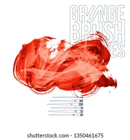 Red brush stroke and texture. Grunge vector abstract hand - painted element. Underline and border design.