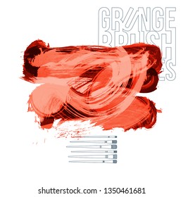 Red brush stroke and texture. Grunge vector abstract hand - painted element. Underline and border design.