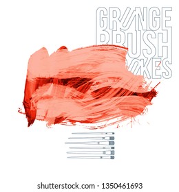 Red brush stroke and texture. Grunge vector abstract hand - painted element. Underline and border design.