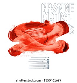 Red brush stroke and texture. Grunge vector abstract hand - painted element. Underline and border design.