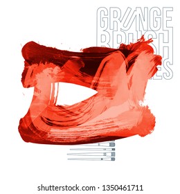 Red brush stroke and texture. Grunge vector abstract hand - painted element. Underline and border design.