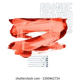 Red brush stroke and texture. Grunge vector abstract hand - painted element. Underline and border design.