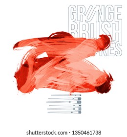 Red brush stroke and texture. Grunge vector abstract hand - painted element. Underline and border design.