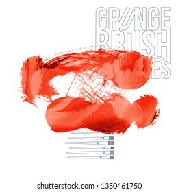 Red brush stroke and texture. Grunge vector abstract hand - painted element. Underline and border design.