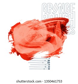 Red brush stroke and texture. Grunge vector abstract hand - painted element. Underline and border design.