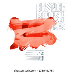 Red brush stroke and texture. Grunge vector abstract hand - painted element. Underline and border design.