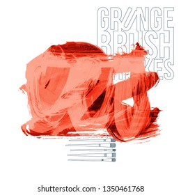 Red brush stroke and texture. Grunge vector abstract hand - painted element. Underline and border design.