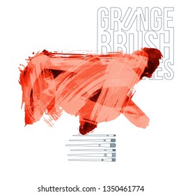 Red brush stroke and texture. Grunge vector abstract hand - painted element. Underline and border design.