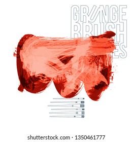 Red brush stroke and texture. Grunge vector abstract hand - painted element. Underline and border design.