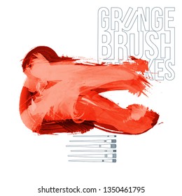 Red brush stroke and texture. Grunge vector abstract hand - painted element. Underline and border design.