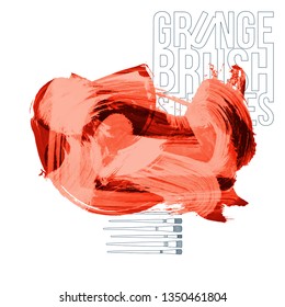 Red brush stroke and texture. Grunge vector abstract hand - painted element. Underline and border design.