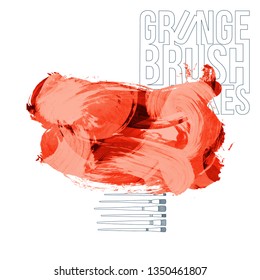 Red brush stroke and texture. Grunge vector abstract hand - painted element. Underline and border design.