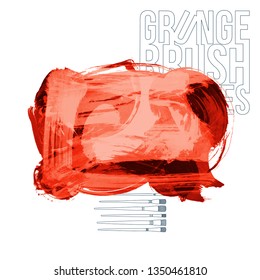 Red brush stroke and texture. Grunge vector abstract hand - painted element. Underline and border design.