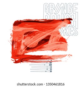 Red brush stroke and texture. Grunge vector abstract hand - painted element. Underline and border design.