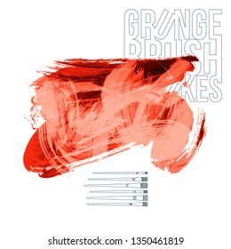 Red brush stroke and texture. Grunge vector abstract hand - painted element. Underline and border design.