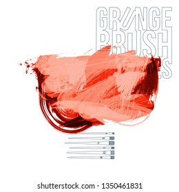 Red brush stroke and texture. Grunge vector abstract hand - painted element. Underline and border design.