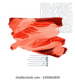Red brush stroke and texture. Grunge vector abstract hand - painted element. Underline and border design.