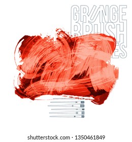 Red brush stroke and texture. Grunge vector abstract hand - painted element. Underline and border design.