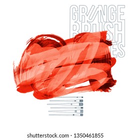 Red brush stroke and texture. Grunge vector abstract hand - painted element. Underline and border design.