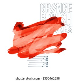 Red brush stroke and texture. Grunge vector abstract hand - painted element. Underline and border design.