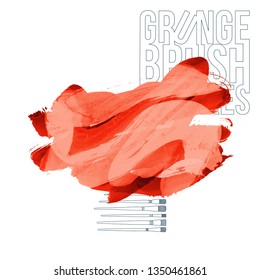 Red brush stroke and texture. Grunge vector abstract hand - painted element. Underline and border design.