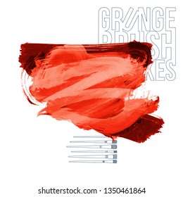 Red brush stroke and texture. Grunge vector abstract hand - painted element. Underline and border design.