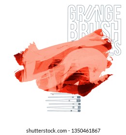 Red brush stroke and texture. Grunge vector abstract hand - painted element. Underline and border design.