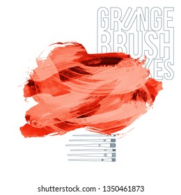 Red brush stroke and texture. Grunge vector abstract hand - painted element. Underline and border design.