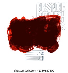 Red brush stroke and texture. Grunge vector abstract hand - painted element. Underline and border design.