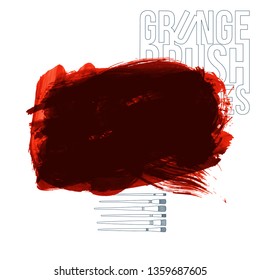 Red brush stroke and texture. Grunge vector abstract hand - painted element. Underline and border design.