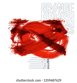 Red brush stroke and texture. Grunge vector abstract hand - painted element. Underline and border design.
