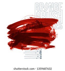 Red brush stroke and texture. Grunge vector abstract hand - painted element. Underline and border design.