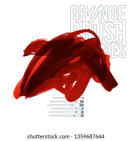 Red brush stroke and texture. Grunge vector abstract hand - painted element. Underline and border design.