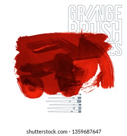Red brush stroke and texture. Grunge vector abstract hand - painted element. Underline and border design.