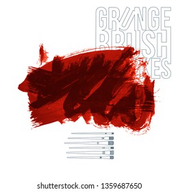 Red brush stroke and texture. Grunge vector abstract hand - painted element. Underline and border design.