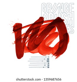 Red brush stroke and texture. Grunge vector abstract hand - painted element. Underline and border design.