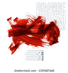Red brush stroke and texture. Grunge vector abstract hand - painted element. Underline and border design.