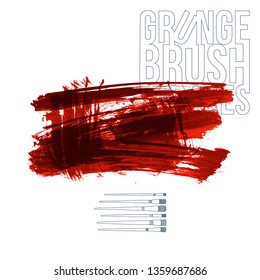 Red brush stroke and texture. Grunge vector abstract hand - painted element. Underline and border design.