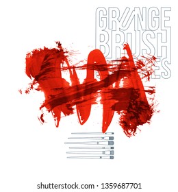 Red brush stroke and texture. Grunge vector abstract hand - painted element. Underline and border design.