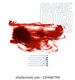 Red brush stroke and texture. Grunge vector abstract hand - painted element. Underline and border design.