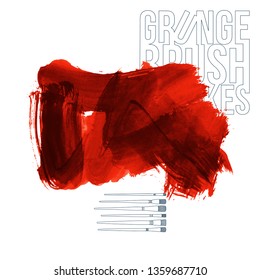 Red brush stroke and texture. Grunge vector abstract hand - painted element. Underline and border design.