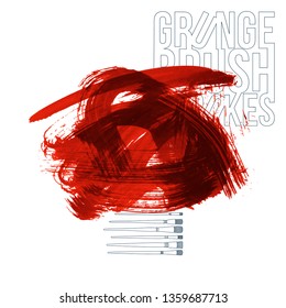 Red brush stroke and texture. Grunge vector abstract hand - painted element. Underline and border design.
