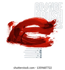 Red brush stroke and texture. Grunge vector abstract hand - painted element. Underline and border design.