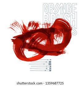 Red brush stroke and texture. Grunge vector abstract hand - painted element. Underline and border design.
