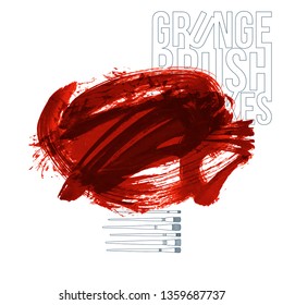 Red brush stroke and texture. Grunge vector abstract hand - painted element. Underline and border design.