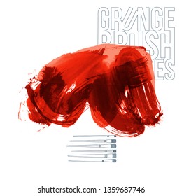 Red brush stroke and texture. Grunge vector abstract hand - painted element. Underline and border design.