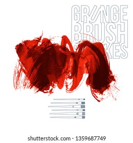 Red brush stroke and texture. Grunge vector abstract hand - painted element. Underline and border design.