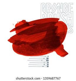 Red brush stroke and texture. Grunge vector abstract hand - painted element. Underline and border design.